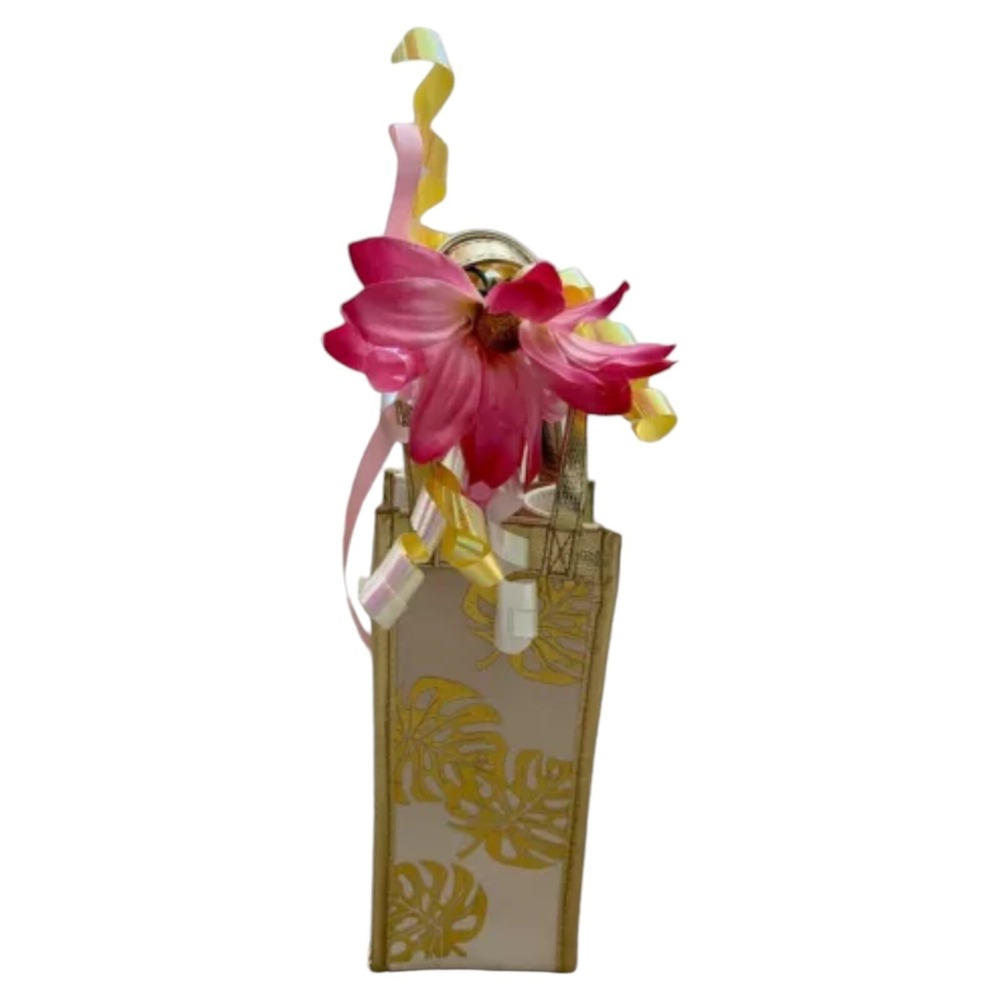 WINE BOTTLE GIFT BAG w/Gold Trim Floral Travel Wine/Liquor Tote